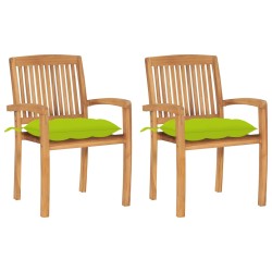 vidaXL Sillas de jardín 2 uds madera de teca y cojines verde brillante
