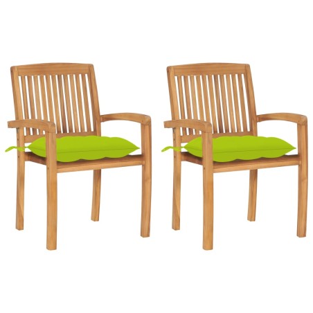 vidaXL Sillas de jardín 2 uds madera de teca y cojines verde brillante