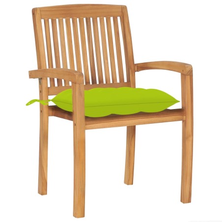 vidaXL Sillas de jardín 2 uds madera de teca y cojines verde brillante