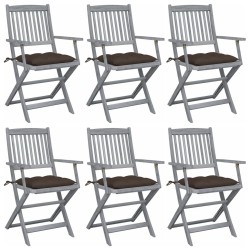 vidaXL Sillas de jardín plegables 6 uds cojines madera maciza acacia