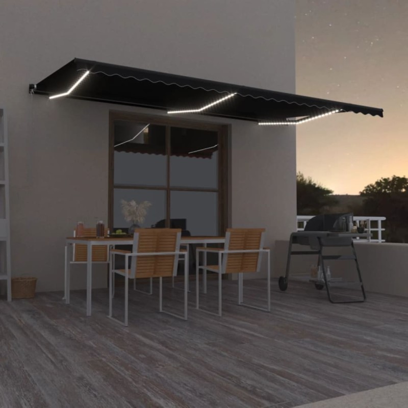 vidaXL Toldo retráctil manual con luz LED gris antracita 600x350 cm vidaXL Toldo retráctil manual con luz LED gris antracita 600x350 cm