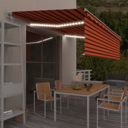 vidaXL Toldo automático persiana LED sensor viento naranja marrón 5x3m 