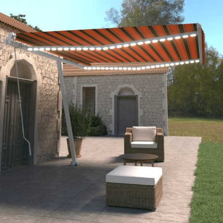 vidaXL Toldo retráctil manual con luz LED naranja y marrón 400x350 cm 