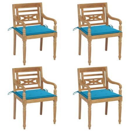vidaXL Sillas Batavia 4 unidades madera maciza de teca con cojines