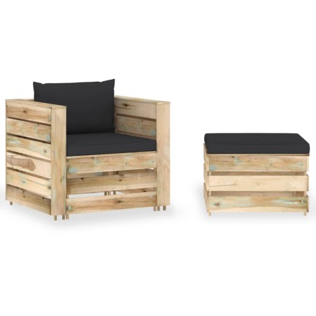 vidaXL Muebles de jardín 2 piezas con cojines madera impregnada verde