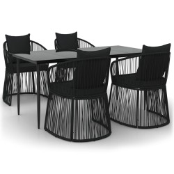 vidaXL Juego de comedor de jardín 5 piezas con cojines ratán PVC negro