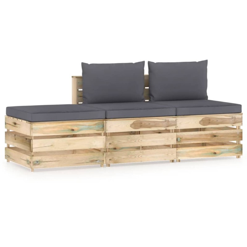 vidaXL Muebles de jardín 3 piezas con cojines madera impregnada verde vidaXL Muebles de jardín 3 piezas con cojines madera impregnada verde