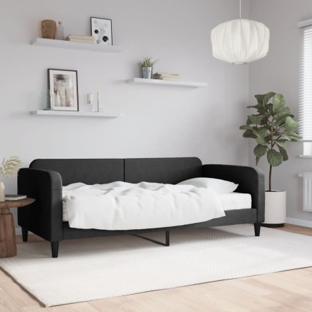 vidaXL Sofá cama con colchón tela negro 90x190 cm