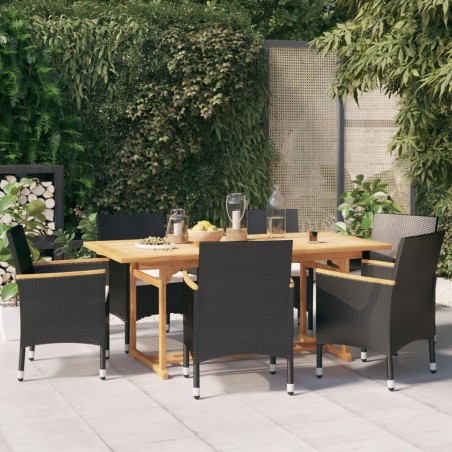 vidaXL Juego de comedor de jardín 7 piezas con cojines negro