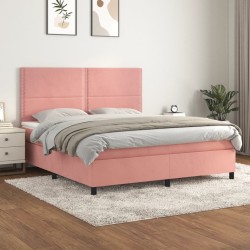 vidaXL Cama box spring con colchón terciopelo rosa 180x200 cm
