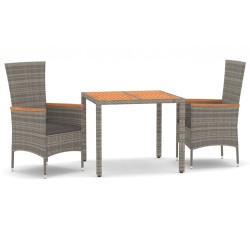 vidaXL Set comedor de jardín 3 piezas con cojines ratán sintético gris