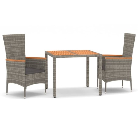 vidaXL Set comedor de jardín 3 piezas con cojines ratán sintético gris