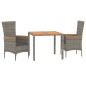 vidaXL Set comedor de jardín 3 piezas con cojines ratán sintético gris vidaXL Set comedor de jardín 3 piezas con cojines ratán sintético gris