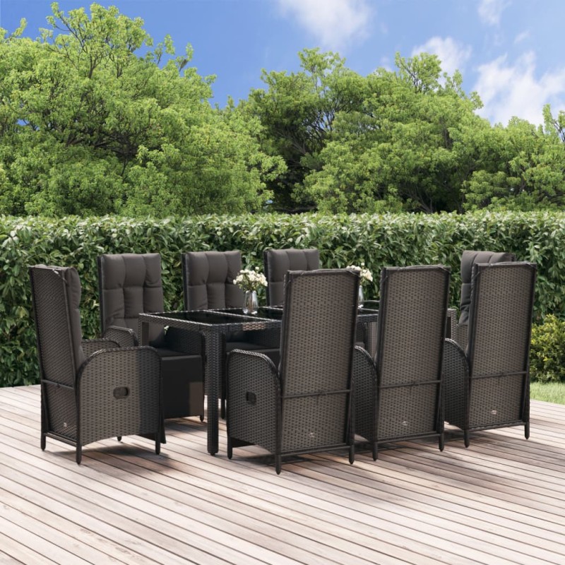 vidaXL Set de comedor de jardín 9 pzas y cojines ratán sintético negro vidaXL Set de comedor de jardín 9 pzas y cojines ratán sintético negro