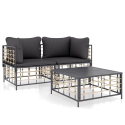 vidaXL Juego de muebles de jardín 3 pzas cojines antracita ratán PE