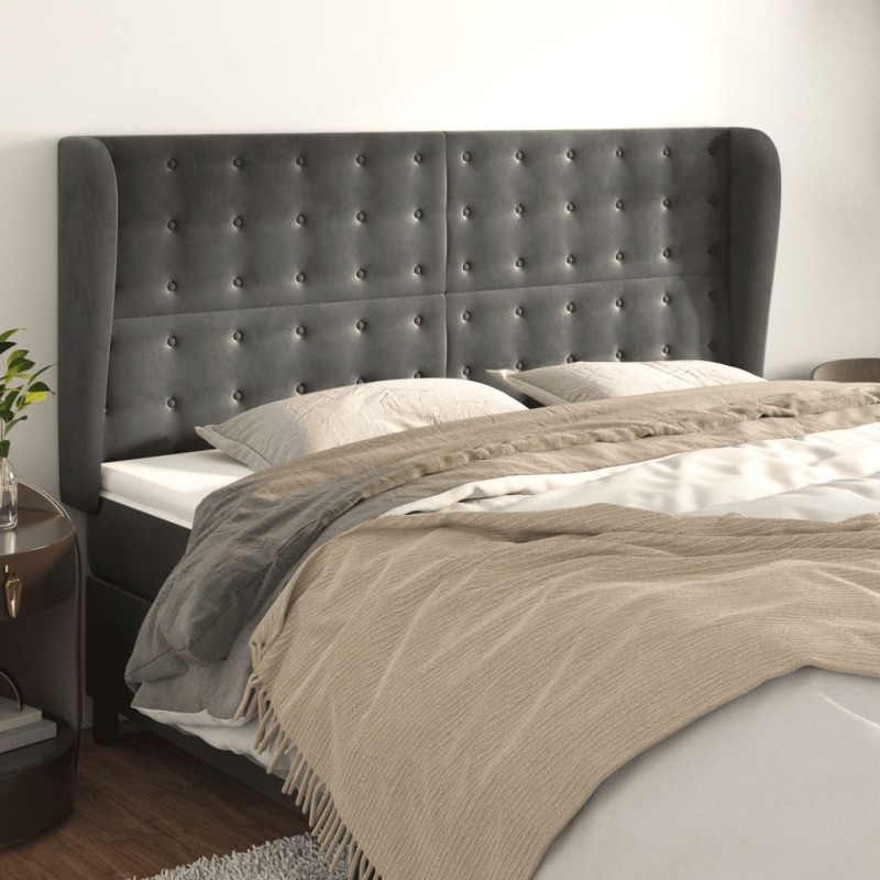 vidaXL Cabecero con orejas de terciopelo gris oscuro 183x23x118/128 cm vidaXL Cabecero con orejas de terciopelo gris oscuro 183x23x118/128 cm