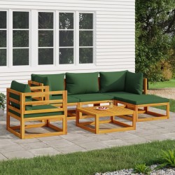 vidaXL Juego muebles de jardín 6 piezas madera maciza y cojines verdes