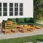 vidaXL Juego muebles de jardín 6 piezas madera maciza y cojines verdes vidaXL Juego muebles de jardín 6 piezas madera maciza y cojines verdes