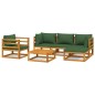 vidaXL Juego muebles de jardín 6 piezas madera maciza y cojines verdes vidaXL Juego muebles de jardín 6 piezas madera maciza y cojines verdes
