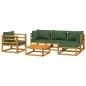 vidaXL Juego muebles de jardín 6 piezas madera maciza y cojines verdes vidaXL Juego muebles de jardín 6 piezas madera maciza y cojines verdes