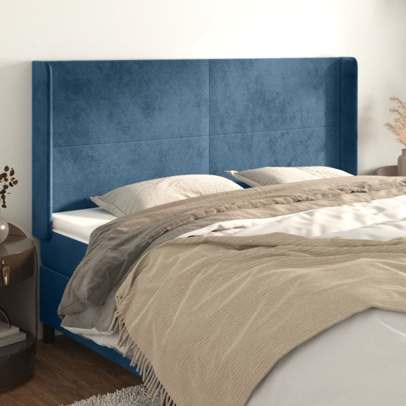 vidaXL Cabecero con orejas de terciopelo azul oscuro 183x16x118/128 cm vidaXL Cabecero con orejas de terciopelo azul oscuro 183x16x118/128 cm