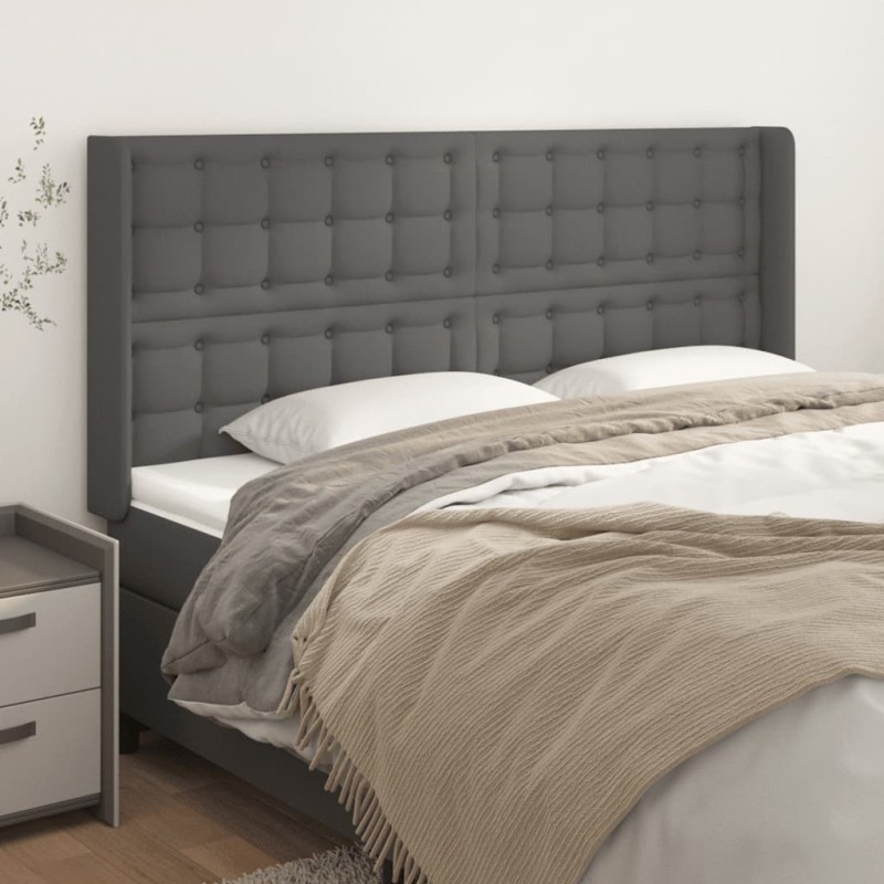 vidaXL Cabecero con orejas cuero sintético gris 163x16x118/128cm vidaXL Cabecero con orejas cuero sintético gris 163x16x118/128cm