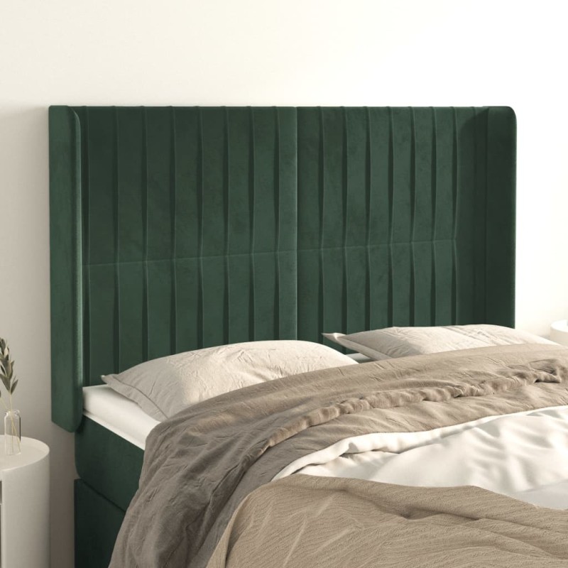 vidaXL Cabecero con orejas de terciopelo verde oscuro 147x16x118/128cm vidaXL Cabecero con orejas de terciopelo verde oscuro 147x16x118/128cm