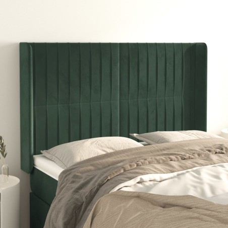 vidaXL Cabecero con orejas de terciopelo verde oscuro 147x16x118/128cm