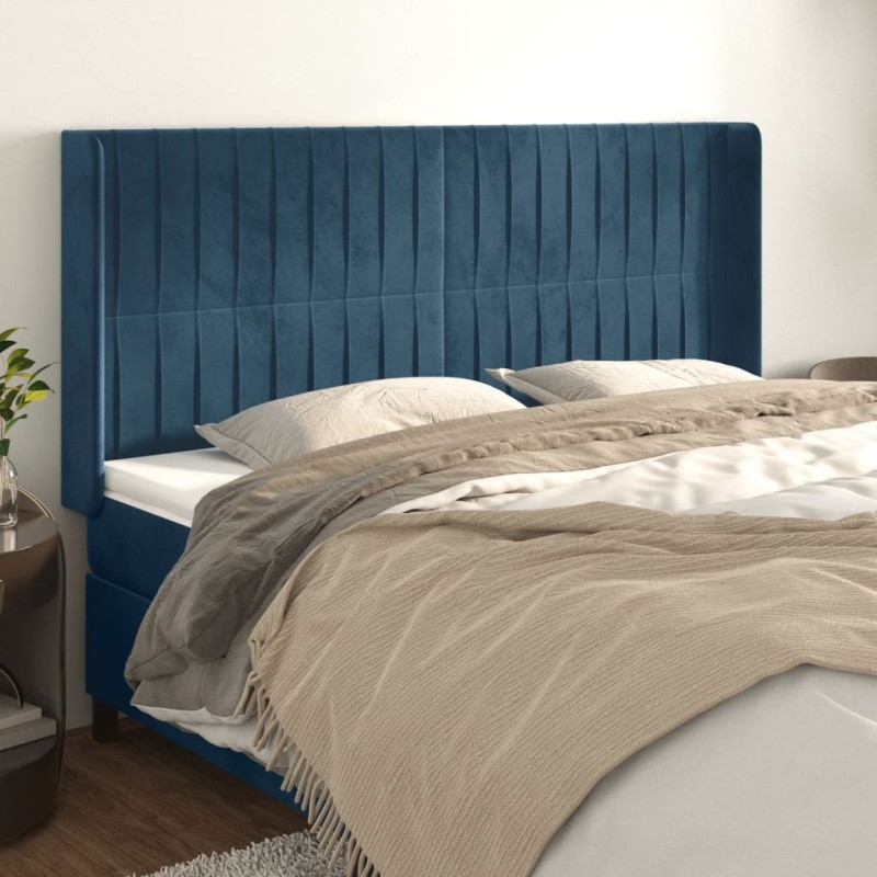 vidaXL Cabecero con orejas de terciopelo azul oscuro 203x16x118/128 cm vidaXL Cabecero con orejas de terciopelo azul oscuro 203x16x118/128 cm
