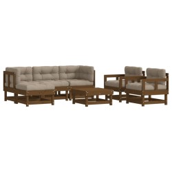 vidaXL Juego muebles jardín 7 pzas y cojines madera maciza marrón miel