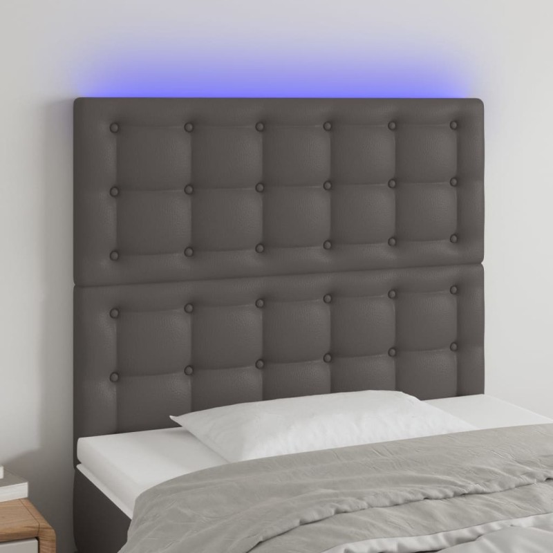 vidaXL Cabecero con luces LED cuero sintético gris 80x5x118/128 cm vidaXL Cabecero con luces LED cuero sintético gris 80x5x118/128 cm