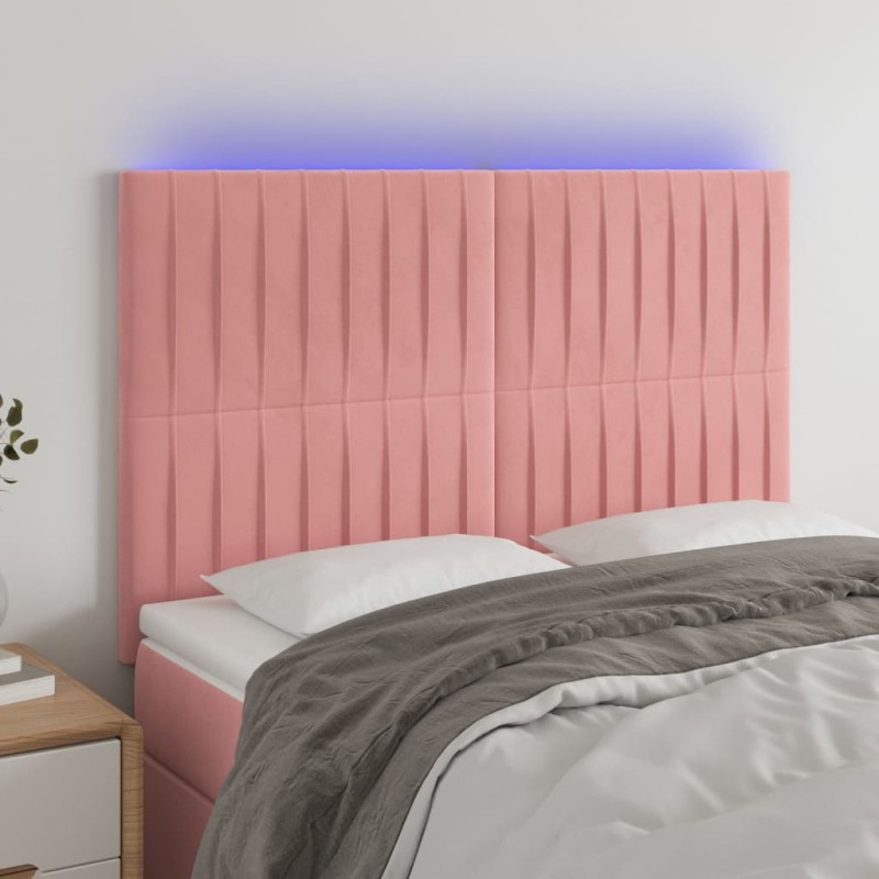 vidaXL Cabecero con luces LED terciopelo rosa 144x5x118/128 cm vidaXL Cabecero con luces LED terciopelo rosa 144x5x118/128 cm