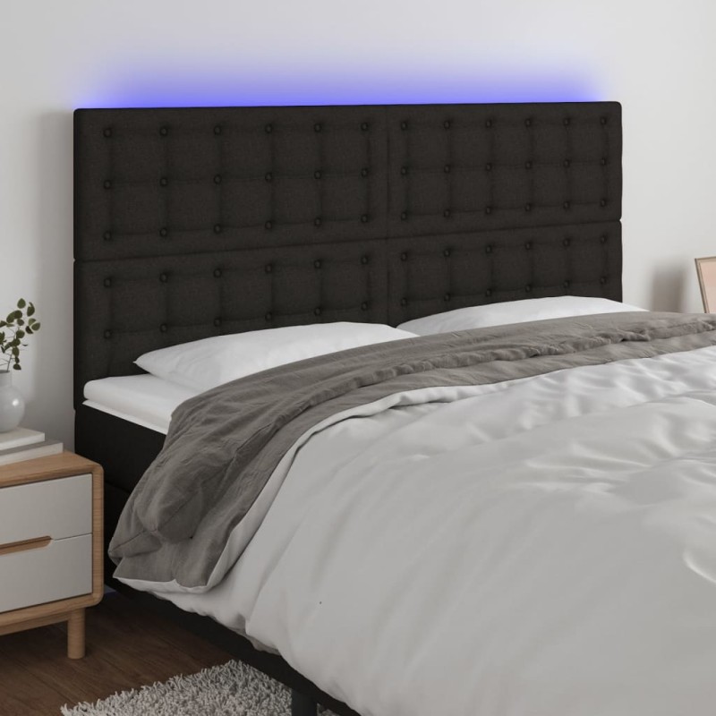 vidaXL Cabecero con luces LED tela negro 160x5x118/128 cm vidaXL Cabecero con luces LED tela negro 160x5x118/128 cm