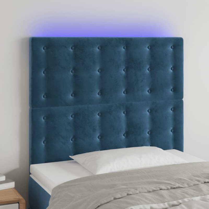 vidaXL Cabecero con luces LED terciopelo azul oscuro 90x5x118/128 cm vidaXL Cabecero con luces LED terciopelo azul oscuro 90x5x118/128 cm