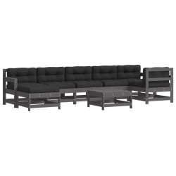 vidaXL Juego de muebles de jardín 8 pzas y cojines madera maciza gris