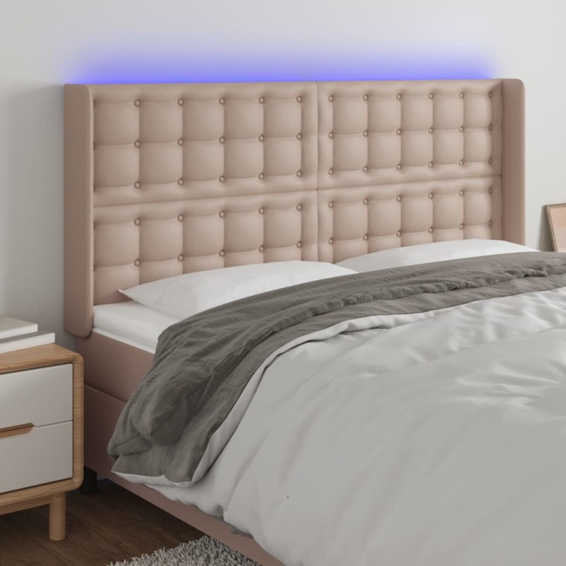 vidaXL Cabecero con LED cuero sintético capuchino 163x16x118/128cm