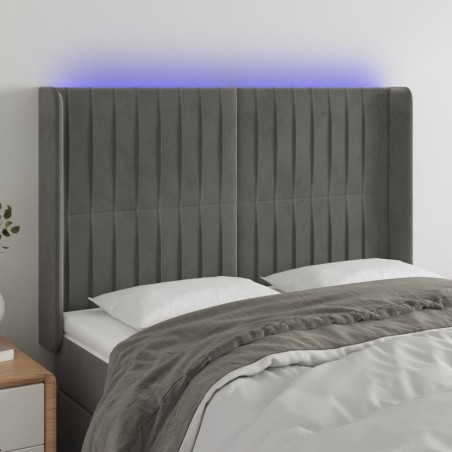 vidaXL Cabecero con LED de terciopelo gris claro 147x16x118/128 cm