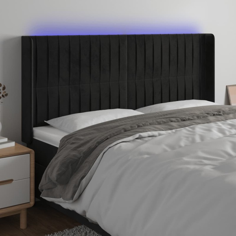 vidaXL Cabecero con LED de terciopelo negro 183x16x118/128 cm