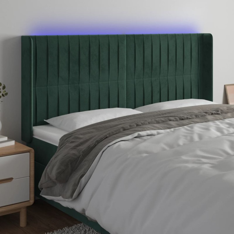 vidaXL Cabecero con LED de terciopelo verde oscuro 163x16x118/128 cm vidaXL Cabecero con LED de terciopelo verde oscuro 163x16x118/128 cm