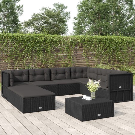 vidaXL Set de muebles de jardín 8 pzas y cojines ratán sintético negro