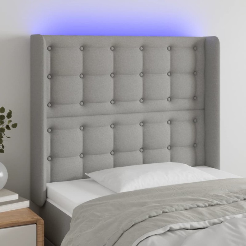 vidaXL Cabecero con LED de tela gris claro 93x16x118/128 cm vidaXL Cabecero con LED de tela gris claro 93x16x118/128 cm
