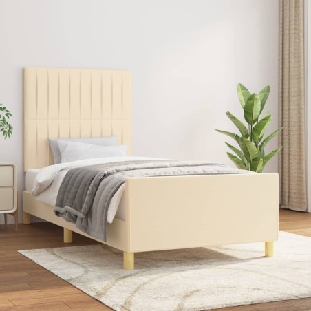 vidaXL Estructura de cama con cabecero de tela color crema 90x190 cm