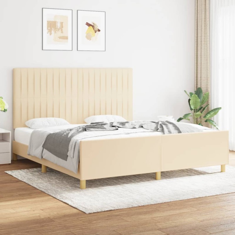 vidaXL Estructura de cama con cabecero de tela color crema 180x200 cm vidaXL Estructura de cama con cabecero de tela color crema 180x200 cm