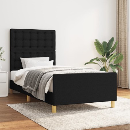 vidaXL Estructura de cama con cabecero de tela negro 90x200 cm