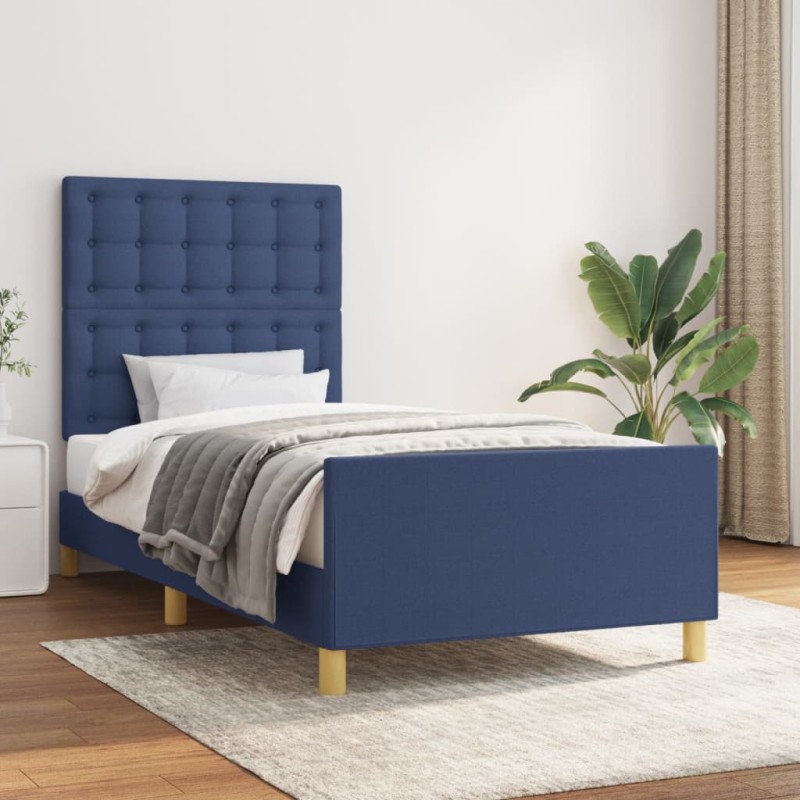 vidaXL Estructura de cama con cabecero de tela azul 80x200 cm vidaXL Estructura de cama con cabecero de tela azul 80x200 cm