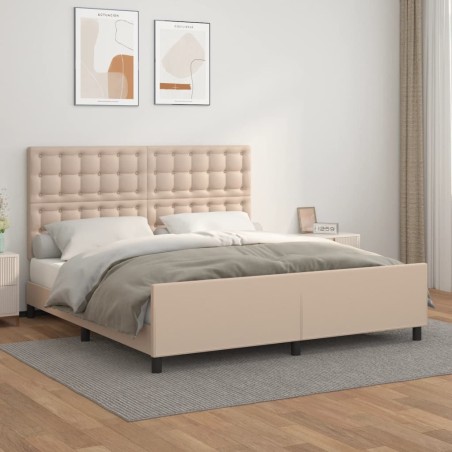 vidaXL Estructura de cama cabecero cuero sintético capuchino 160x200cm