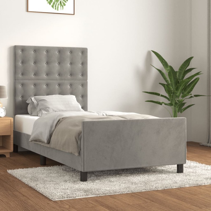 vidaXL Estructura de cama con cabecero terciopelo gris claro 90x190 cm vidaXL Estructura de cama con cabecero terciopelo gris claro 90x190 cm