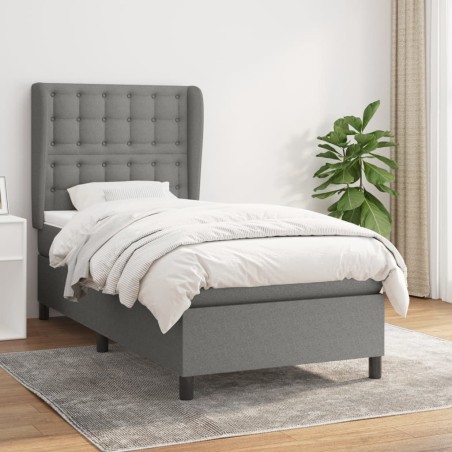 vidaXL Cama box spring con colchón tela gris oscuro 80x200 cm
