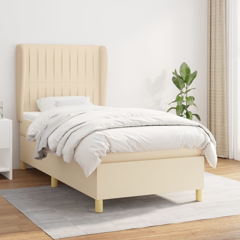 vidaXL Cama box spring con colchón tela color crema 90x190 cm vidaXL Cama box spring con colchón tela color crema 90x190 cm