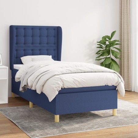 vidaXL Cama box spring con colchón tela azul 90x190 cm